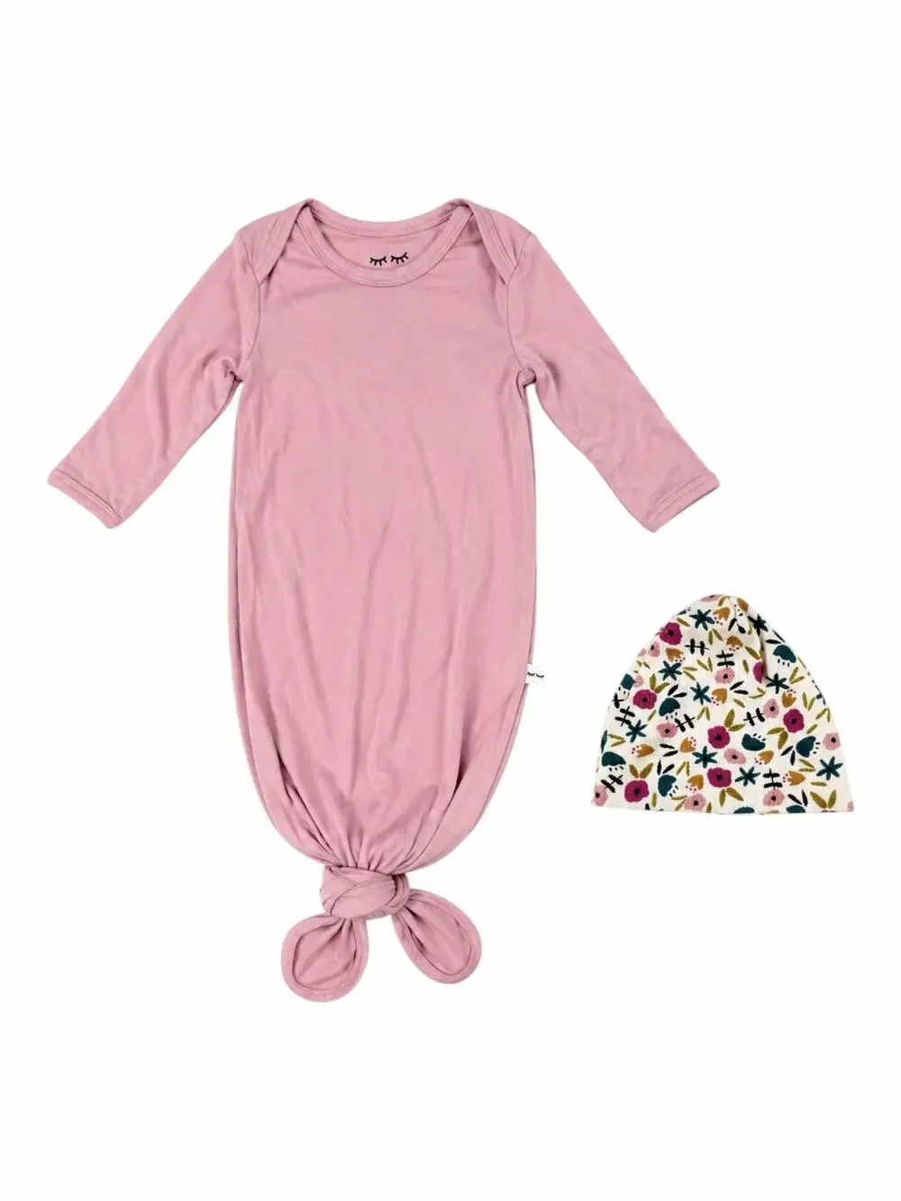 Little Sleepies Bamboo Knotted Gown Pink Newborn + Childhoods Floral Hat Newborn